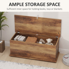HOMCOM Storage Chest, Large 113L Blanket Box, Shoe Bench with Safety Hinged Lid, Storage Trunk, Bed End Bench for Bedroom, Hallway, Living room, Playroom, 100 x 40 x 40cm, Brown Wood Grain