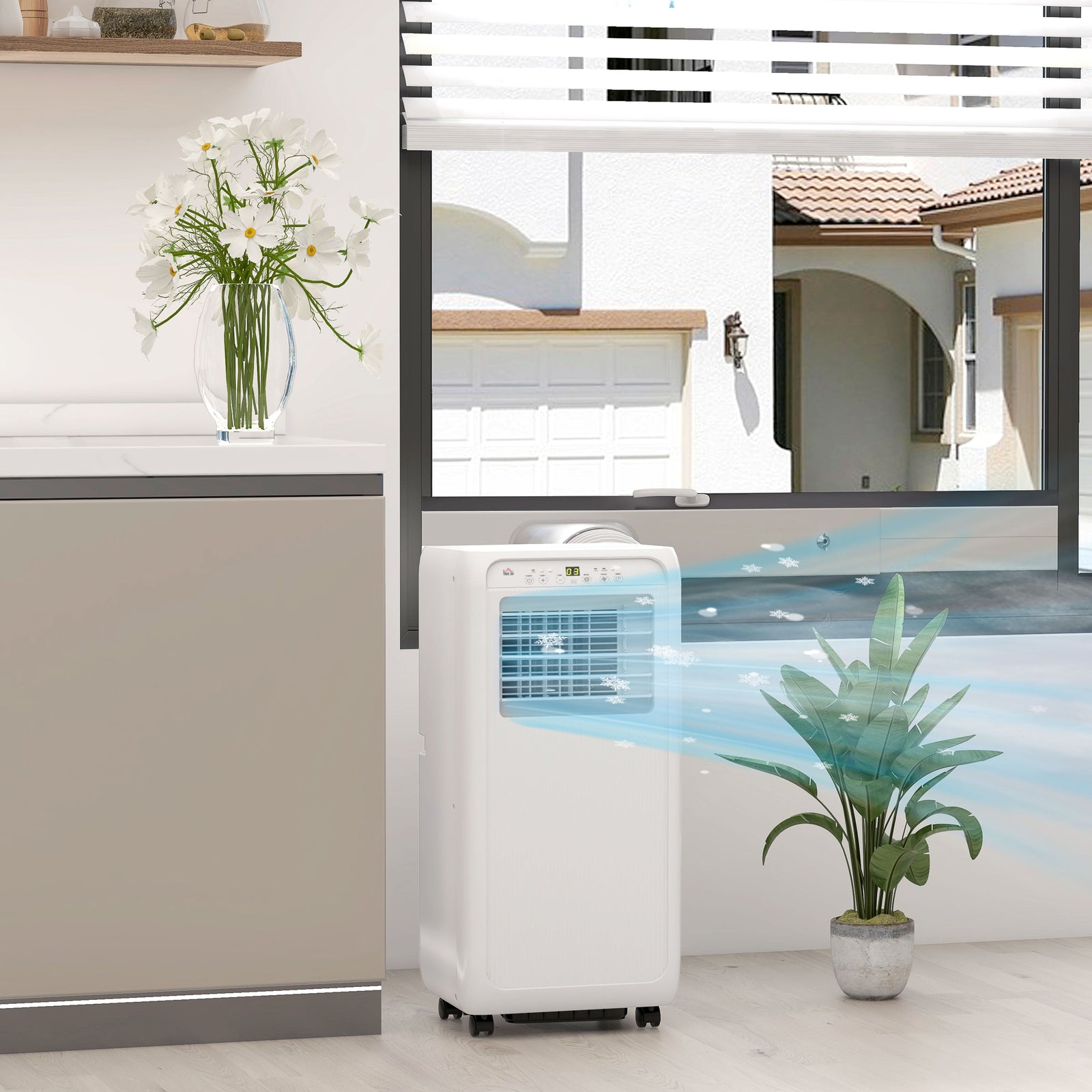 HOMCOM 9,000 BTU Mobile Air Conditioner for Room up to 28m², with Dehumidifier, 24H Timer, Wheels, Window Mount Kit