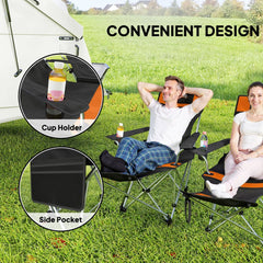 Outsunny Set of 2 Reclining Folding Camping Chair w/ Detachable Footrest, Storage Bag, Cup Holder & Headrest, Lightweight