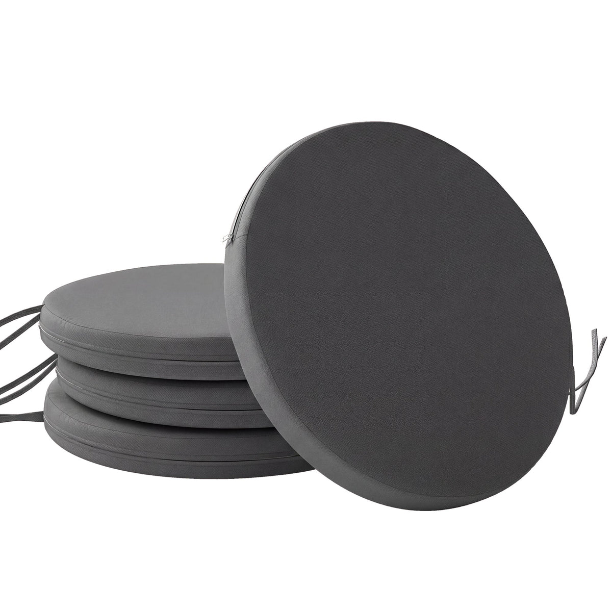 Outsunny Outdoor Bistro Chair Cushions Set of 4 with Removable Cover, 41 x 41 x 5 cm Round Seat Cushions with Ties, Dark Grey