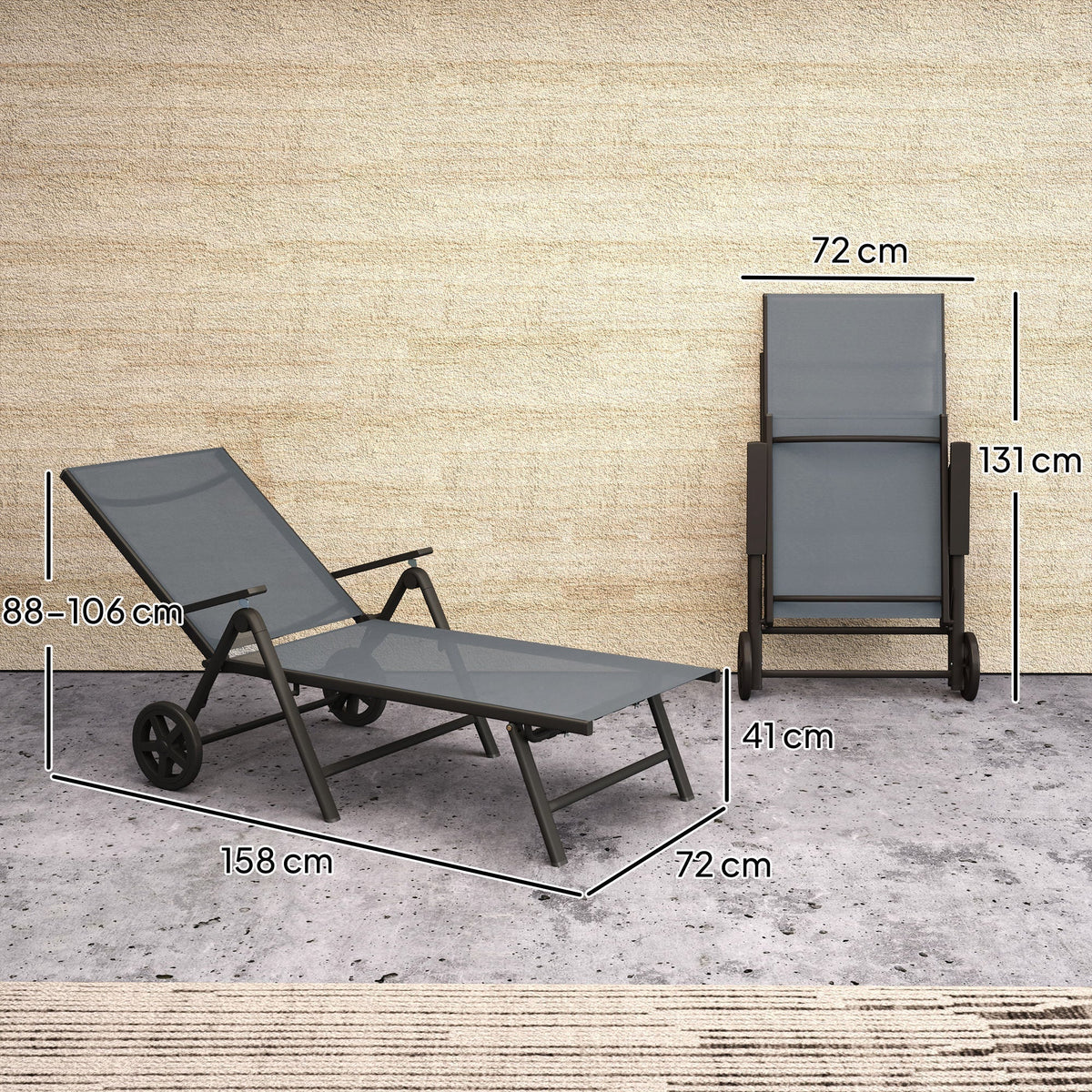 Outsunny Five-Position Reclining Sun Lounger - Grey