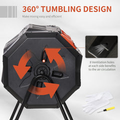 Outsunny 160L 360 Rotating Dual Chamber Composter - Orange