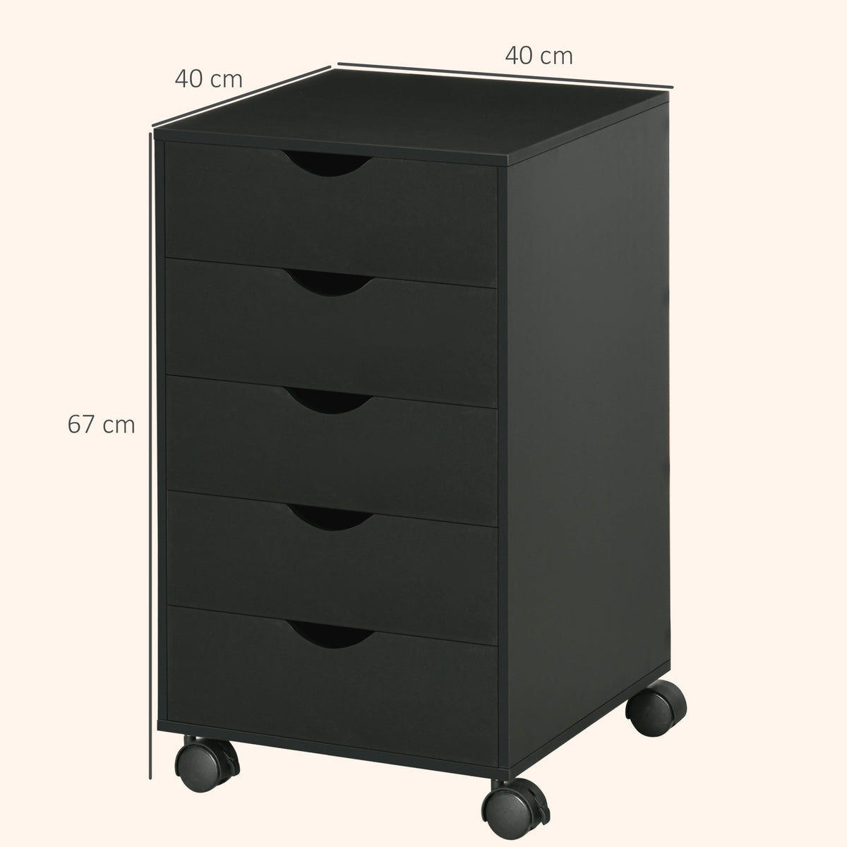 HOMCOM 5 Drawer Mobile Filing Cabinet, Vertical File Cabinet, Modern Rolling Office Storage Organizer Cupboard, Black