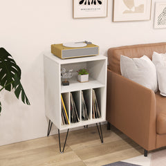 Record Player Stand 3-Tier Turntable Stand with Charging Station Vinyl Record Storage Table-White