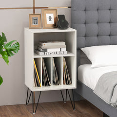 Record Player Stand 3-Tier Turntable Stand with Charging Station Vinyl Record Storage Table-White