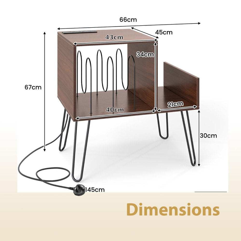 The turntable stand with arrows showing the dimensions of the unit and its parts