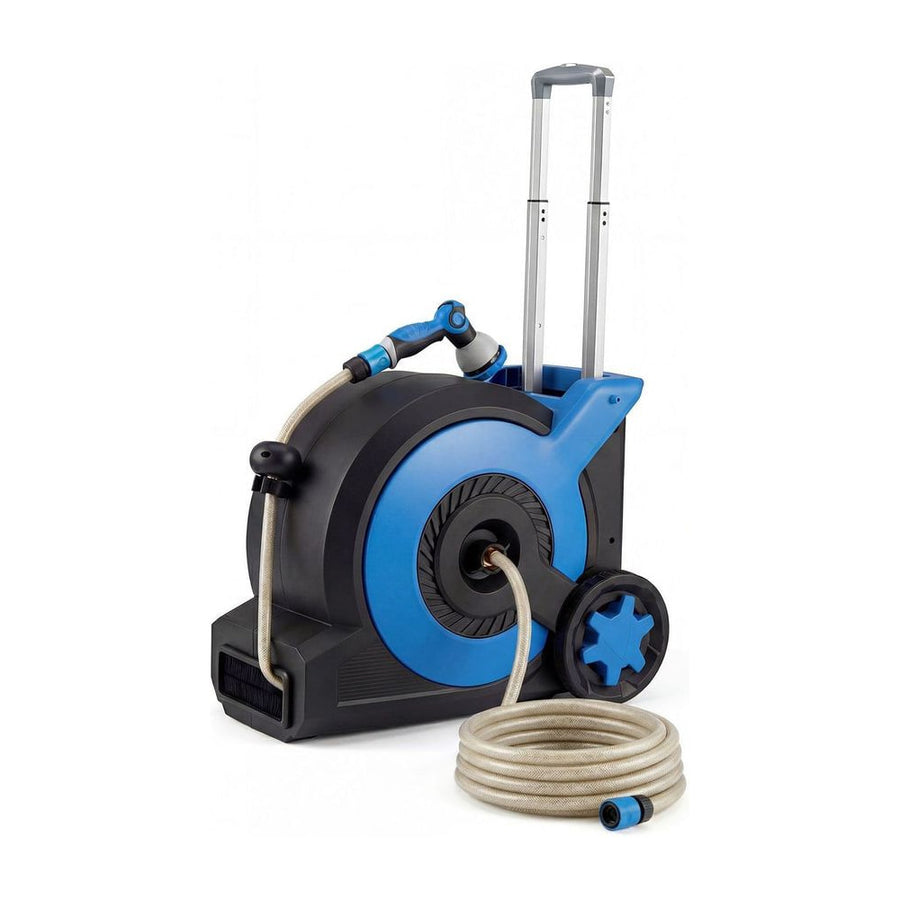 Retractable Garden Hose Reel Heavy Duty Floor showing the main unit with handle and wheels