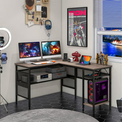 Reversible L-Shaped Computer Desk with CPU Stand in Grey