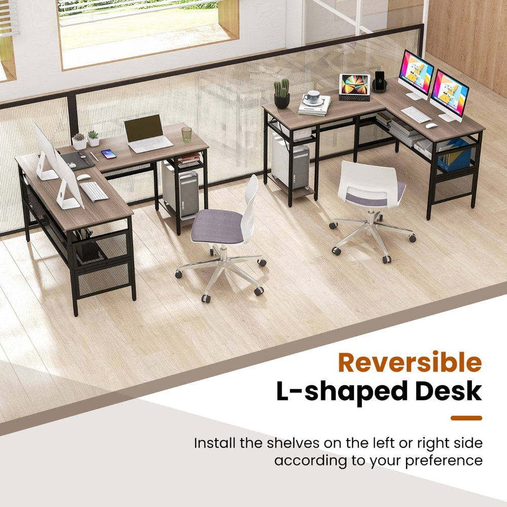 Reversible L-Shaped Computer Desk with CPU Stand in Grey