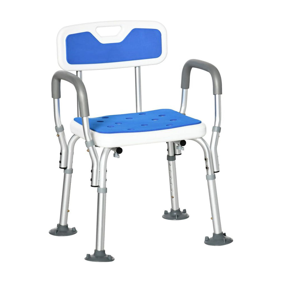 HOMCOM EVA Padded Shower Chair for the Elderly and Disabled, Height Adjustable Shower Stool with Back and Arms, 4 Suction