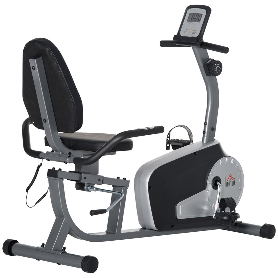 HOMCOM Exercise Bike with LCD Display, Stationary Bike with Quiet 8-Level Magnetic Resistance, Adjustable Seat and Backrest