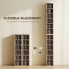 HOMCOM Set of 2 CD Media Display Shelf Unit Tower Rack with Adjustable Shelves, Oak