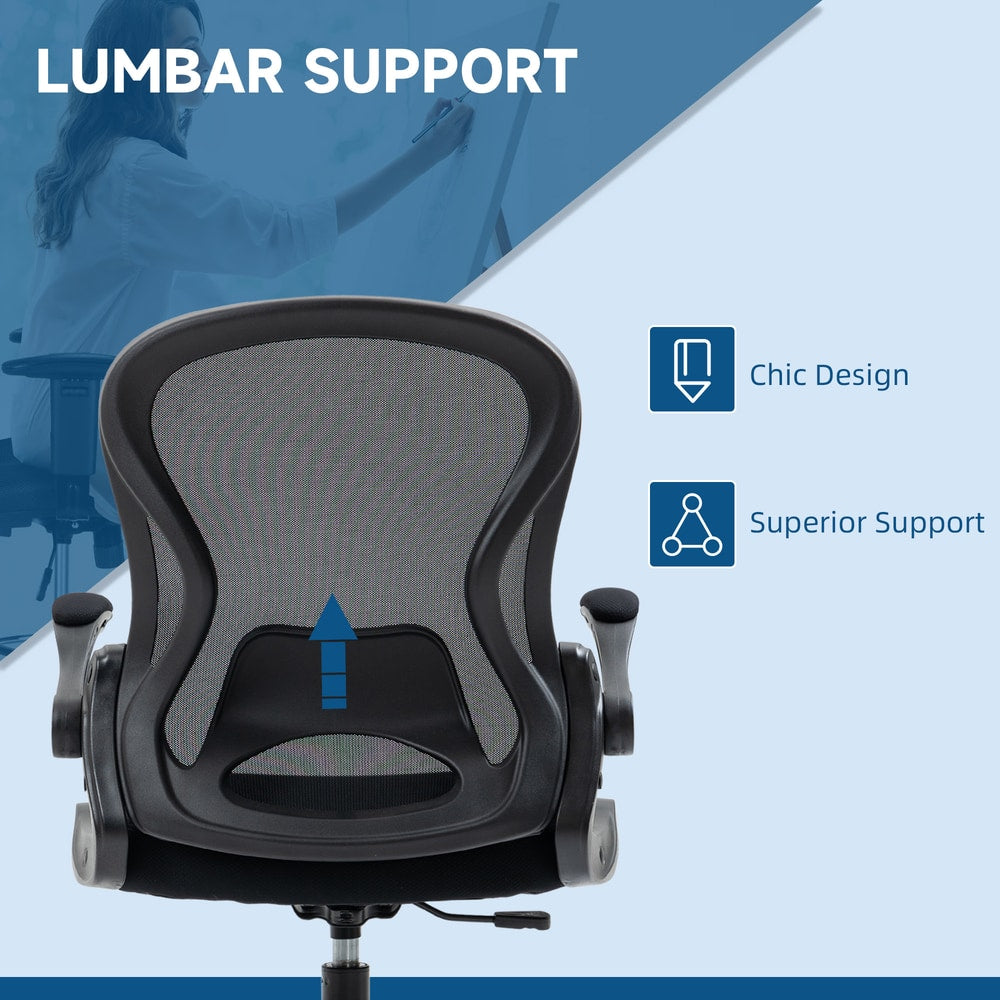 The office chair highlighting the mesh backrest design with integrated lumbar support