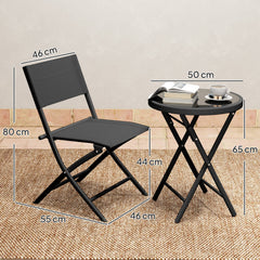 Outsunny 3 Pieces Outdoor Bistro Set, Glass Top Outdoor Table and 2 Folding Chairs with Protecting Feet, Black