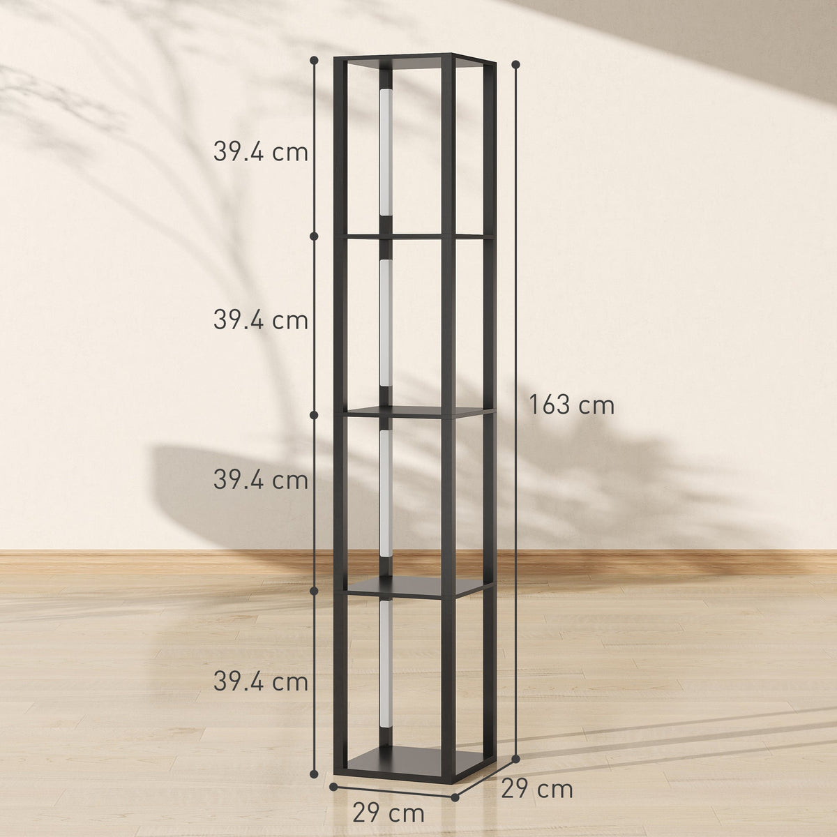 HOMCOM LED Floor Lamp with Shelves, Modern Dimmable Standing Lamp with 3 Brightness Levels and Foot Switch for Living Room, Bedroom, Office, Black