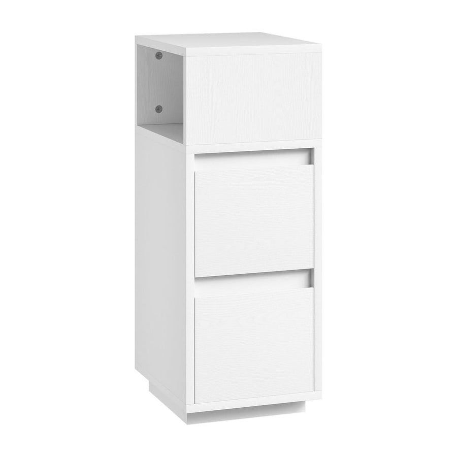 HOMCOM Slim Bedside Table, Narrow Bedside Cabinet with Open Shelf and 2 Drawers for Bedroom, Living Room, White