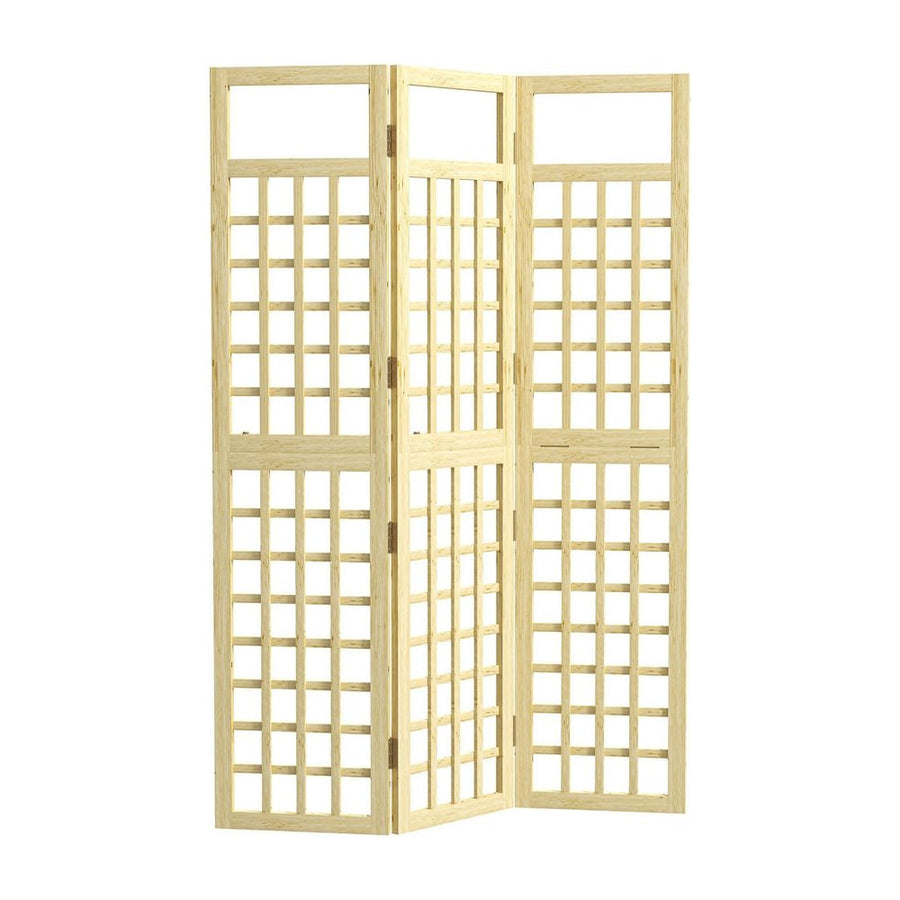 Outsunny 3-Panel Garden Privacy Screen, Freestanding Foldable Wooden Outdoor Divider/Trellis, Decorative Privacy Screen for
