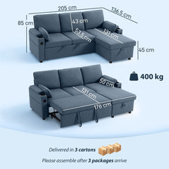 HOMCOM Corner Sofa Bed, L Shaped Sleeper Sectional Sofa with Reversible Storage Chaise, Blue - product image 3