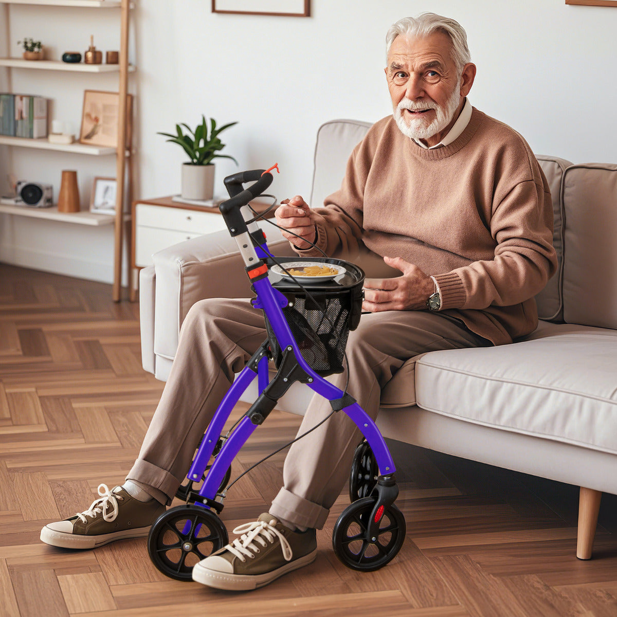 Rollator Walkers Lightweight Foldable Rolling Walker with Tray for Seniors-Purple