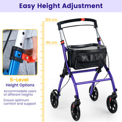 Rollator Walkers Lightweight Foldable Rolling Walker with Tray for Seniors-Purple