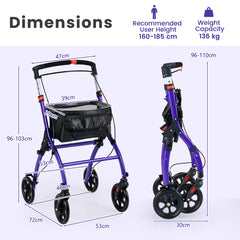 Rollator Walkers Lightweight Foldable Rolling Walker with Tray for Seniors-Purple