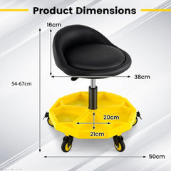 Diagram showing the dimensions of the rolling garage stool
