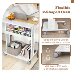 Rolling Portable Desk Laptop Desk C-Shaped Computer Cart-Natural