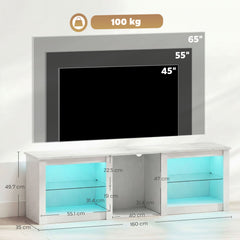 HOMCOM 70" TV Stand, with LED Lights and Storage - White
