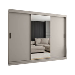 Sliding door wardrobe in light grey with mirrored front