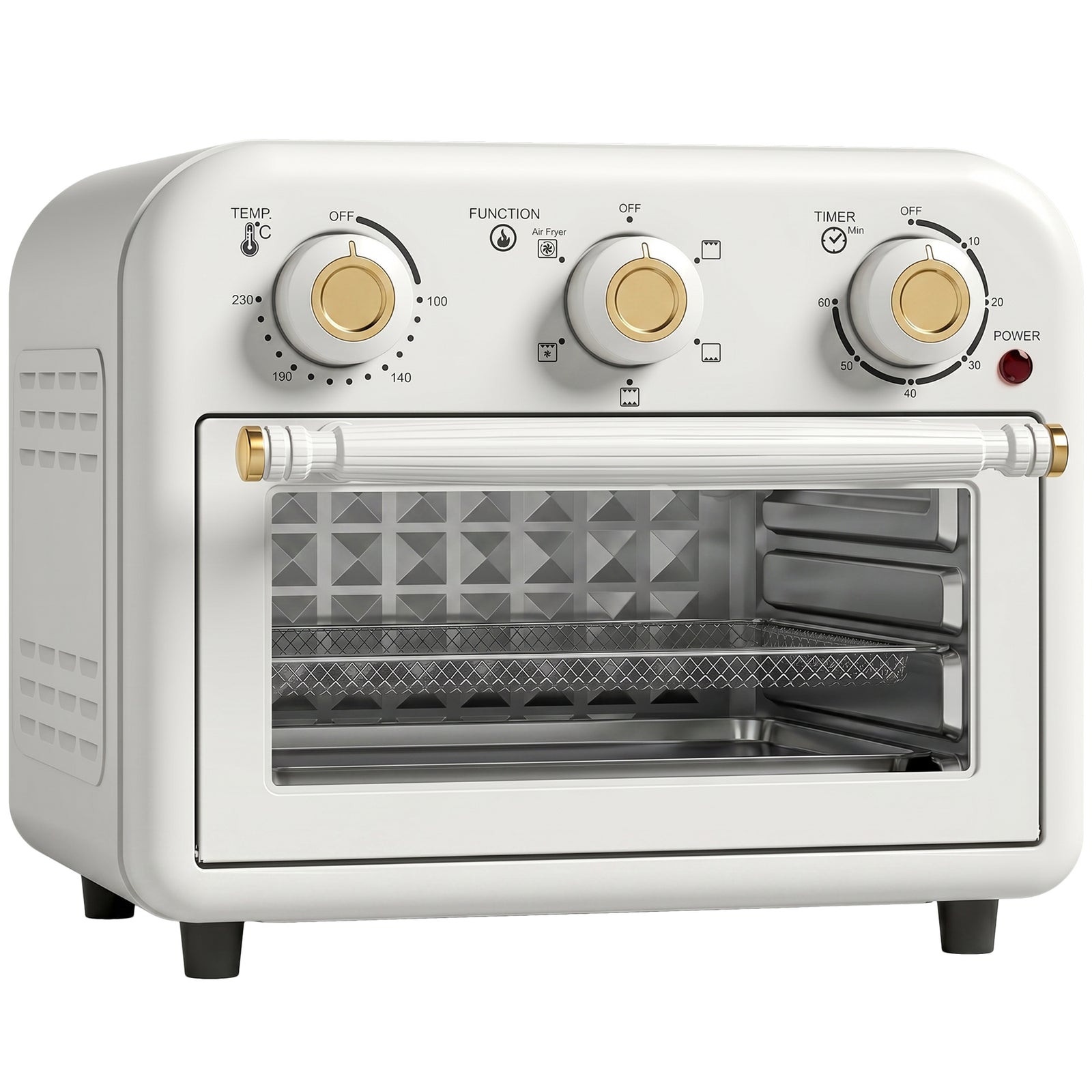 HOMCOM Air Fryer Toaster Oven, Convection Countertop Oven, with Adjustable Temperature and Timer, 12 L, Cream White