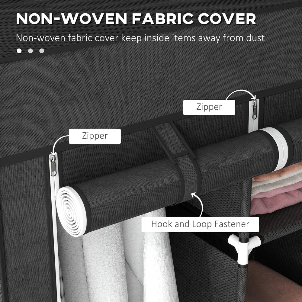 HOMCOM Fabric Wardrobe, with Rails and Shelves - Black - product image 5