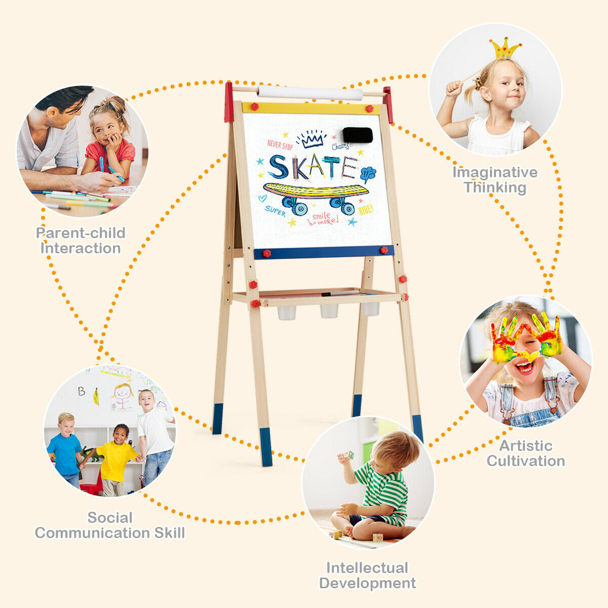 2 IN 1 Kids Art Easel Double Sided Chalk Board Tray