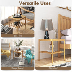 Various uses for the bamboo nightstands, including side table and display cabinet