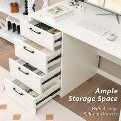 The office desk drawers are open showing ample storage space inside