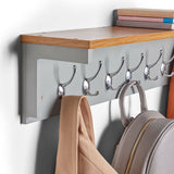 Coat Rack Wall Mounted Shelf & 7 Double Hooks Grey for Hallway
