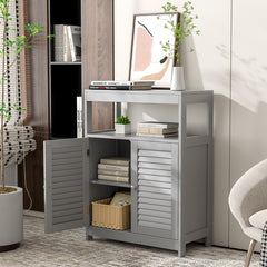 Bathroom Floor Cabinet with Double Shutter Door and Adjustable Shelf-Grey