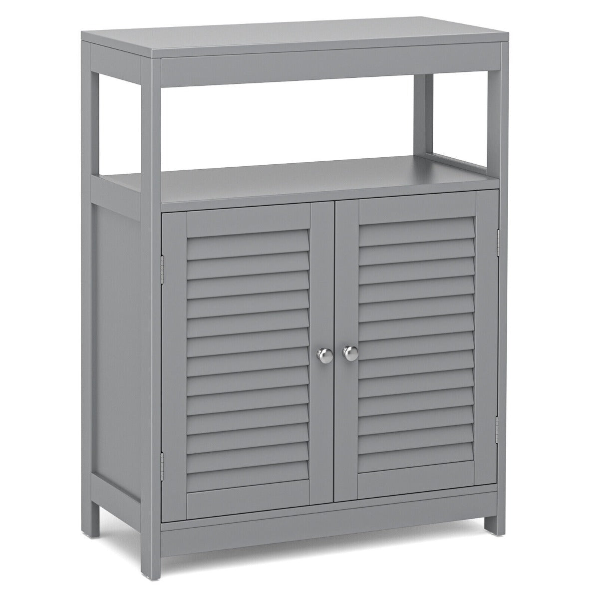Bathroom Floor Cabinet with Double Shutter Door and Adjustable Shelf-Grey