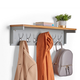 Coat Rack Wall Mounted Shelf & 7 Double Hooks Grey for Hallway