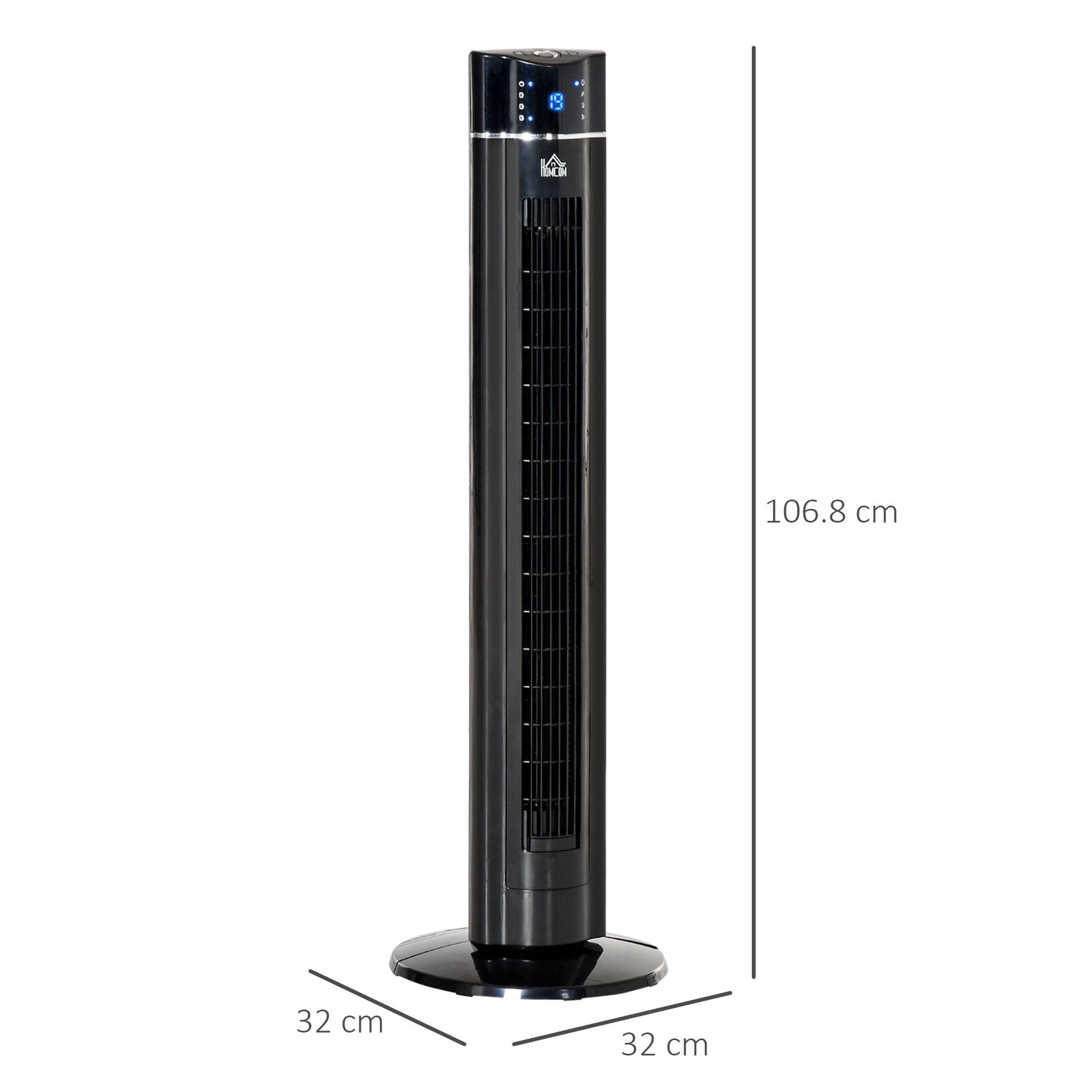 HOMCOM Anion Tower Fan for Bedroom, 42 inch, 6 m/s Powerful Velocity, Standing Floor Fan with 60° Oscillating, 3 Modes, 3 Speeds, 8 Hour Timer, LED Display, Remote Control, Black