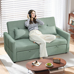 HOMCOM Three-Way 2 Seater Sofa Bed with Three-position back and Two Soft Pillows - Green