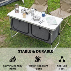 Outsunny Camping Cupboards Folding Portable Aluminium Camp Cook Station with Storage Cupboard for Outdoor BBQ