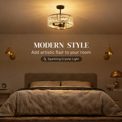 HOMCOM Crystal Ceiling Light, Semi Flush Mount Modern Crystal Chandelier Ceiling Light, E14 Base 3-Lights, Bulbs Not Included