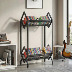 HOMCOM 50 CD Storage Rack, 2-Tier Metal CD Storage Unit, Free Standing, Easy to Assemble, Black