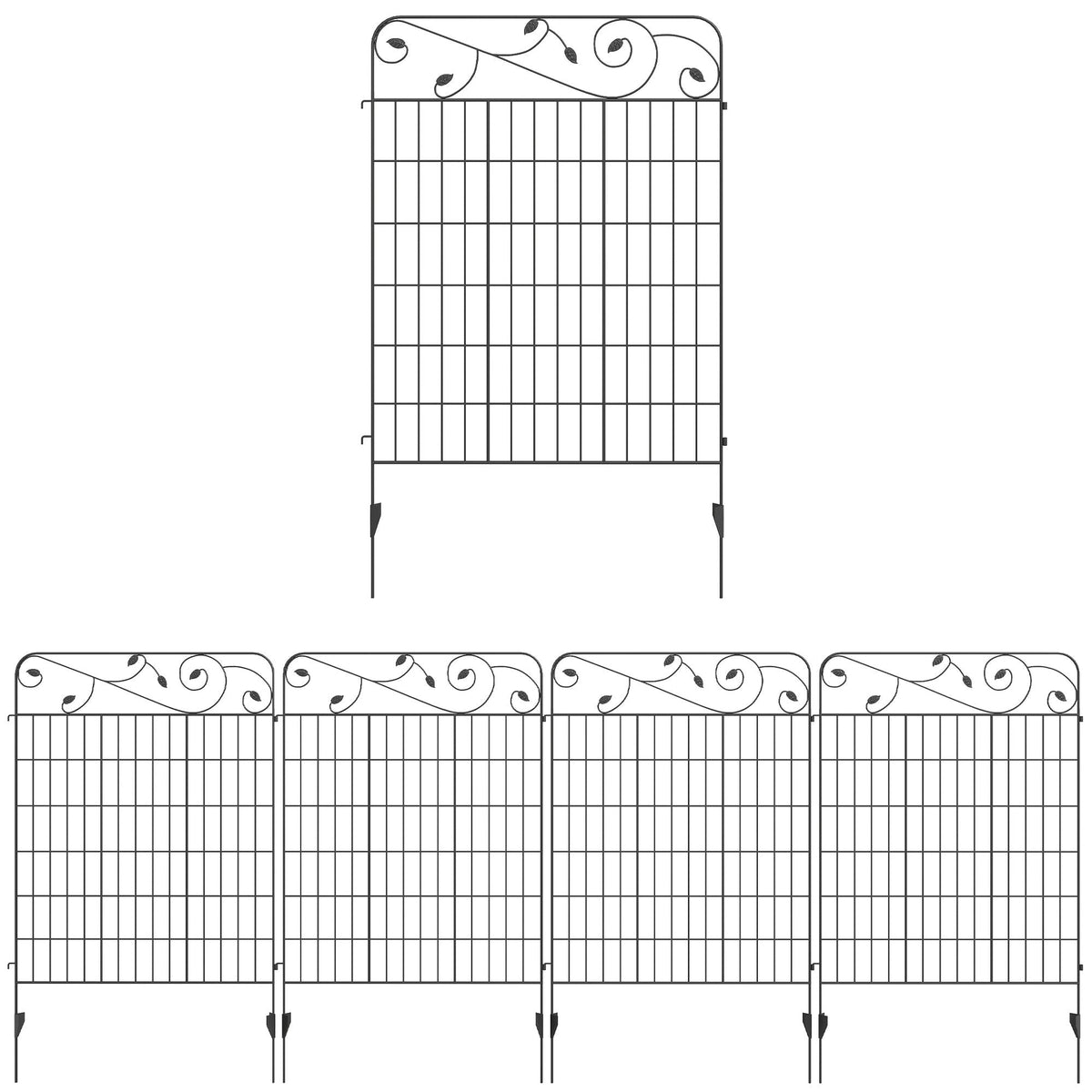 Outsunny Decorative Garden Fencing, 4PCs Outdoor Picket Fence Panels, 43in x 11.5ft Rustproof Metal Wire Landscape Flower Bed Border Edging Animal Barrier, Black