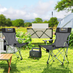 Outsunny Set of 2 Reclining Folding Camping Chair w/ Detachable Footrest, Storage Bag, Cup Holder & Headrest, Lightweight