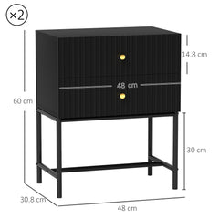 HOMCOM Elegant Two-Drawer Bedside Table Set of 2 - Black