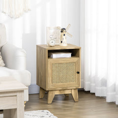 HOMCOM Chest of Drawer with 4 Rattan Drawers, Beside Table with Door, Natural