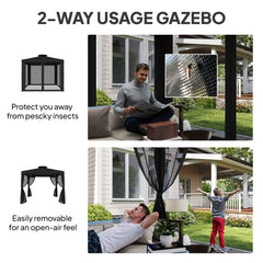 Outsunny 3 x 3 m Metal Gazebo, Garden Pavillion, Double Roof Outdoor Canopy Shelter with Mesh Sidewalls, Black