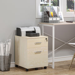 Vinsetto 2-Drawer Locking Office Filing Cabinet w/ 5 Wheels Rolling Storage Hanging A4 Cupboard Home Organisation, Oak Wood Grain