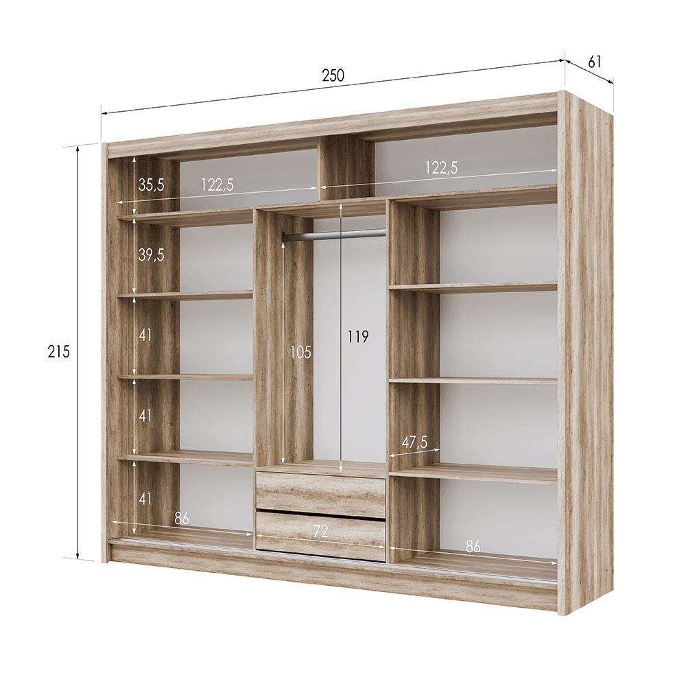 KINGSTON Sliding Door Wardrobe Oak Canyon Mirror product image
